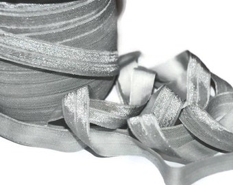 Silver FOE, 5/8" Fold Over Elastic, Elastic by the Yard, You Choose Yardage, Headband Supplies, Craft Supplies, Solid FOE, Foldover Elastic