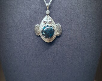 Angler fish of the abyss Silver 925 chrysocolla pendant amethyst and CZ