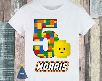 Smiley storage box building blocks bricks Custom Birthday Party T-shirt - personalized with name and age