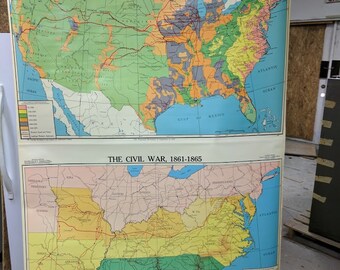 Vintage Schoolroom Pull down Map - Westward Movement in US #6