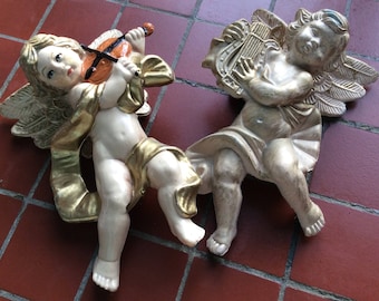 1960-1980 two musical Angels old celluloid for Christmas decoration