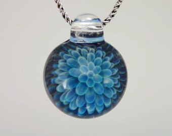 Heady Glass Pendant Necklace - Trippy Glass Pendant - Lampwork Pendant - Hand Blown Glass Jewelry - Boro Pendant - Blue Implosion