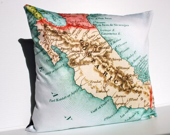 Cushion covers map pillows COSTA RICA vintage map pillow, organic cotton, Cushion cover, map pillow, 16 inch, 41cm