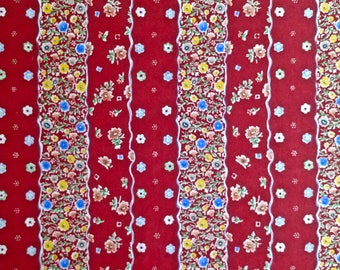 Red Floral Stripe Marcus Bros. (Vintage) 1 and 2/3 yd long x 56" wide