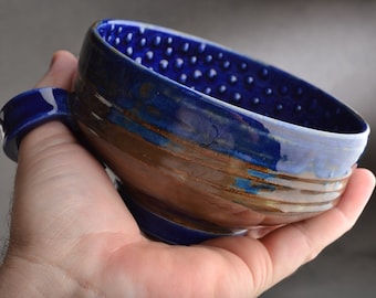 Dottie Shaving Bowl Made To Order Chawan Dottie Dark Blue Starry Night Shaving Bowl With Handle by Symmetrical Pottery