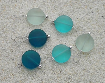 Sea Glass Knitting Stitch Markers snag free 15mm teal turquoise green sea glass beach glass beads set of 6 two loop sizes available