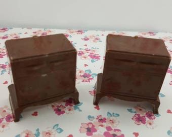 Plasco Bedroom Night stands Brown hard plastic Toy Dollhouse Traditional Style 1944