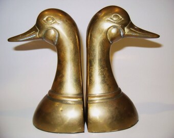 Solid Antique Brass Duck Head Bookends...FREEshipping !!!