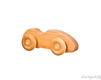 Wooden Toy Cars - Handcrafted Natural and Organic Wooden Toy Car- Hardwood Wooden Toy Sports Car - Cherry Wood