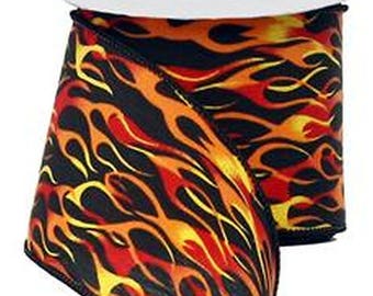 Wired Ribbon ~ 2.5" Black Ribbon with Red, Orange & Yellow Exhaust Flames ~ Fire Ribbon ~ Craft / Home / Party Decor ~ 3 Yards