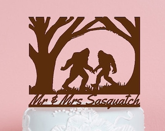 Sasquatch, Big Foot, Yeti, Abominable Snowman Couple, Folklore Creature for the Outdoor Wedding. Your Name or Phrase