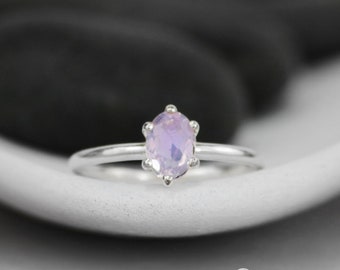 Purple Gemstone Engagement Ring - Lavender Moon Quartz Oval Solitaire Ring - Sterling Silver Oval Wedding Ring - Alternative Engagement Ring