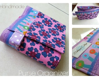 24 inch / 7 pockets Purse / Bag Organizer Insert - (medium) purple pink blue floral cotton fabric