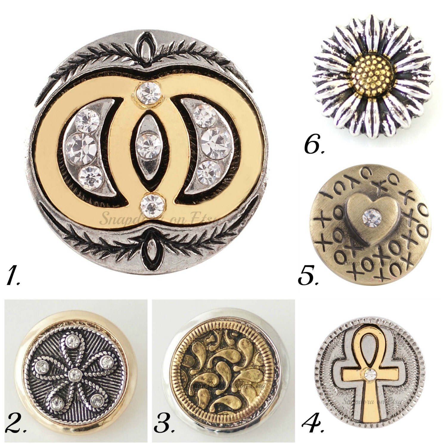 Snap Charms for Snap Jewelry 20 mm Brass & silver tone snaps