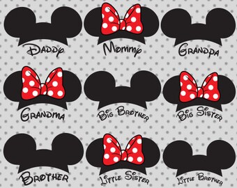 Disney family svg, Mouse Ears svg, Minnie Bow svg, Little Sister, Big Brother, Mommy, Grandma, Grandpa, Daddy, Mickey SVG, Minnie svg