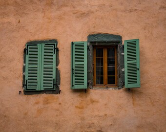 French Shutter Print, Rustic Wall Art, Fine Art Photography Prints, France Photography, Peach Decor, Architecture Print, European Art Prints