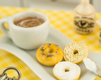 Miniature Cappuccino and Bagels with Cream Cheese Breakfast Combo - 1:12 Dollhouse Miniature