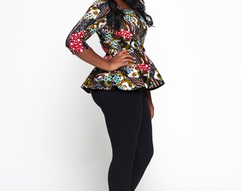 Multicoloured Woodin Ankara African Print Peplum Blouse