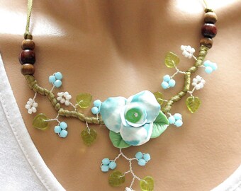 Sky blue floral and green leaves