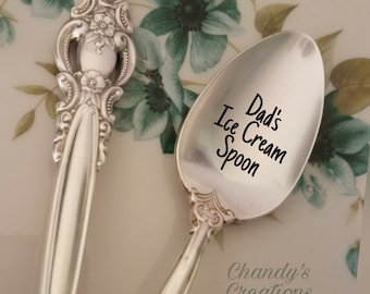 Ice-Cream-Spoon-Stamped-Personalized-Gift-Engraved-Custom-Vintage-Silverware-His-Hers-Dad's-Custom-Server-Teaspoon-Tablespoon-Dessert-Silver