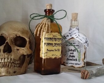 Dr Jekyll Mr. Hyde HEMLOCK and Frankenstein's formaldehyde potion poison MONSTER bottle props