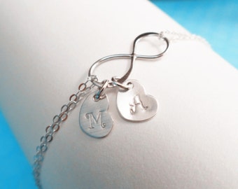 Personalized Infinity bracelet,initial bracelet,infinity heart bracelet,initial disc,mother's gift,grandmather gift