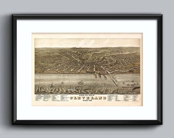 Cleveland Art Print - 1877 Bird's Eye View - 17x11