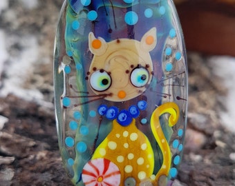 Lampwork cat bead, artisan glass cat focal bead, lampwork glass cat pendant kitten lampwork beads cat gift sra