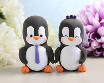 Unique wedding cake toppers Penguins holding hands - cute bride groom figurines custom cake toppers personalized custome cake topper for wed