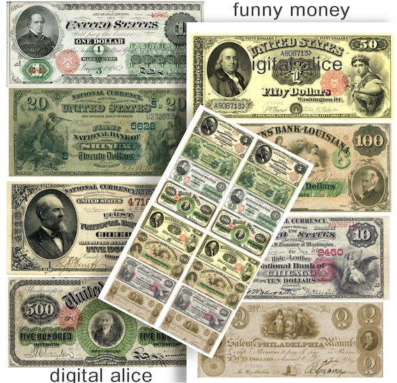 fake money antique currency dollar bills digital download