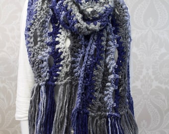 Blue Super Scarf, Crochet Super Scarf, Knitted super scarf, Bulky long scarf, Soft Wool Scarf, Chunky Cozy Scarf, Oversized and soft scarf