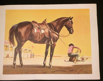 Gorgeous Sam Savitt horse lithograph Rodeo circa 1950