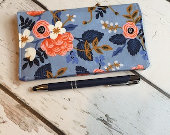 Rifle Paper Co Fabric Checkbook Cover, check register holds Cash and Checkbook two pockets