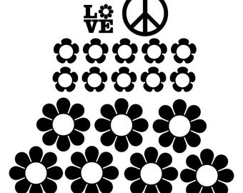 VW Flower Power Ricky Ticky Stickies stickers For Your Car Kit in BLACK