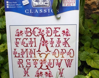 "Old letters" red stitches counted alphabet