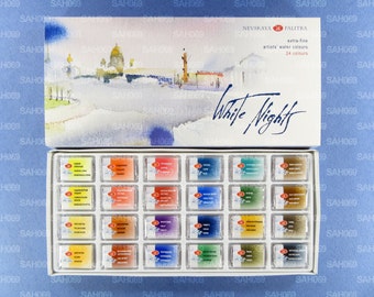 24 WHITE NIGHTS PROFESSIONAL Watercolours Paint Set Russian Nevskaya Palitra
