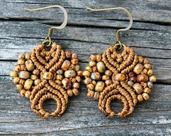 Micro-Macrame Earrings - Brown Picasso