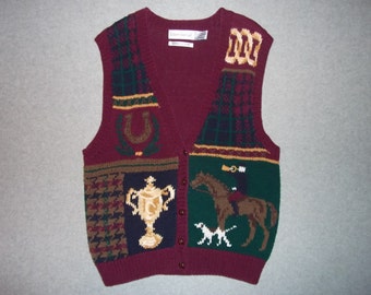 Horseback Riding Horse Dogs Sweater Vest Beautiful Tacky Gaudy Ugly Christmas X-Mas Party Warm Holiday L Large