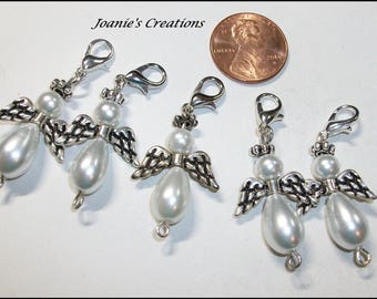 Group of FIVE (5) White Pearl Angel ZIPPER PULLS