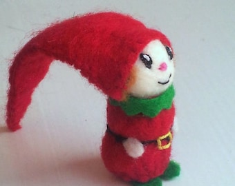 Tiny Red Elf - miniature elf doll - vintage style elf - felt Christmas elf doll - by Moss Mountain