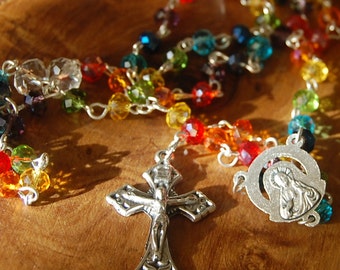 Mother of Dolorosa Catholic Rosary. Handmade. Crystal Rosary. Rainbow Rosary. Catholic Jewellery.