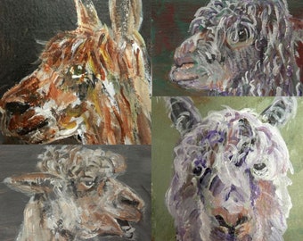 Alpaca art print set of 4 ACEOs - Mini art prints - alpaca art - ACEO original - llama gift - artist trading cards - animal art small prints