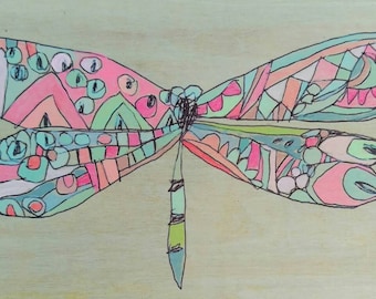 Dragonfly Jennifer Mercede painting 5x7in 'Fuzzy Fly'