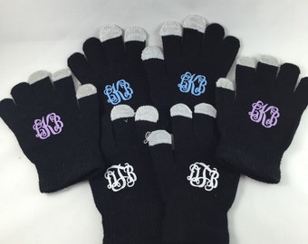 Monogram gloves, touchscreen gloves, monogrammed gloves, personalized gift, custom, stocking stuffer for women, Christmas gift for her