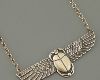Vintage Necklace - Scarab Necklace - Egyptian Jewelry - Vintage Brass jewelry - handmade jewelry