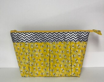 FREE SHIPPING! Large - “Bees a Buzzin’”, Zippered, Pleated Cosmetic/Toiletry Bag.