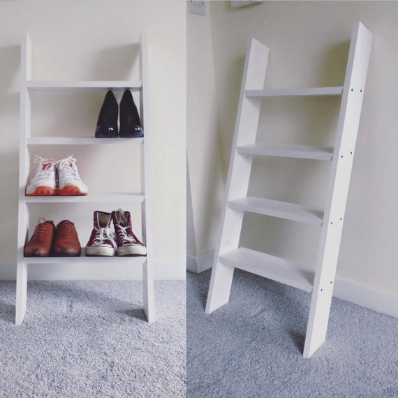 4 shelf Solid Wood White Ladder Style Shoe Rack With Top Shelf