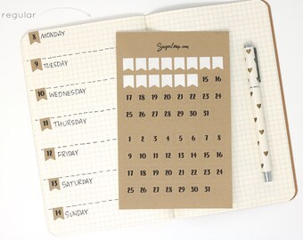 Kraft Date Flags, Date Cover Stickers, Calendar Numbers, 1-31, Neutral, Bullet Journal, Bujo, undated Planner, DIY Calendar, DAT12