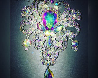 Large rhinestone brooch/ clear brooch/ gold rhinestone brooch