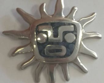 Vintage Mexico Sterling Silver Tribal Sun Charm Pendant TS-134